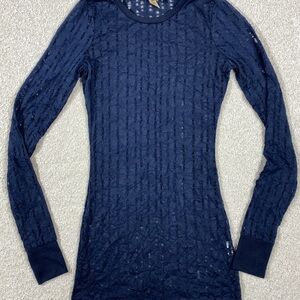 BKE Navy Textured Long Sleeve Top see through xs